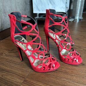 LFL Lust for Life Designer Strappy Red 5" High Heels - Size 8